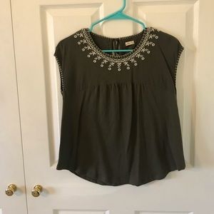 army green and white design top